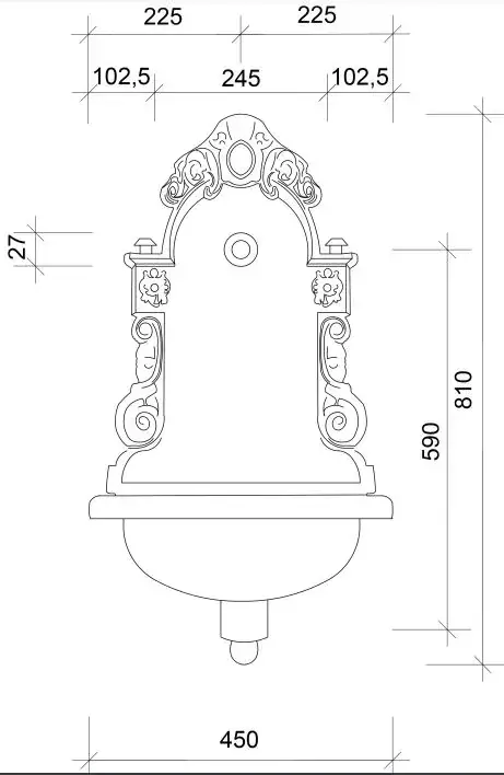 Záhradné Umývadlo LIATINOVÉ s kohútikom DRAK, čierne so zlatou patinou