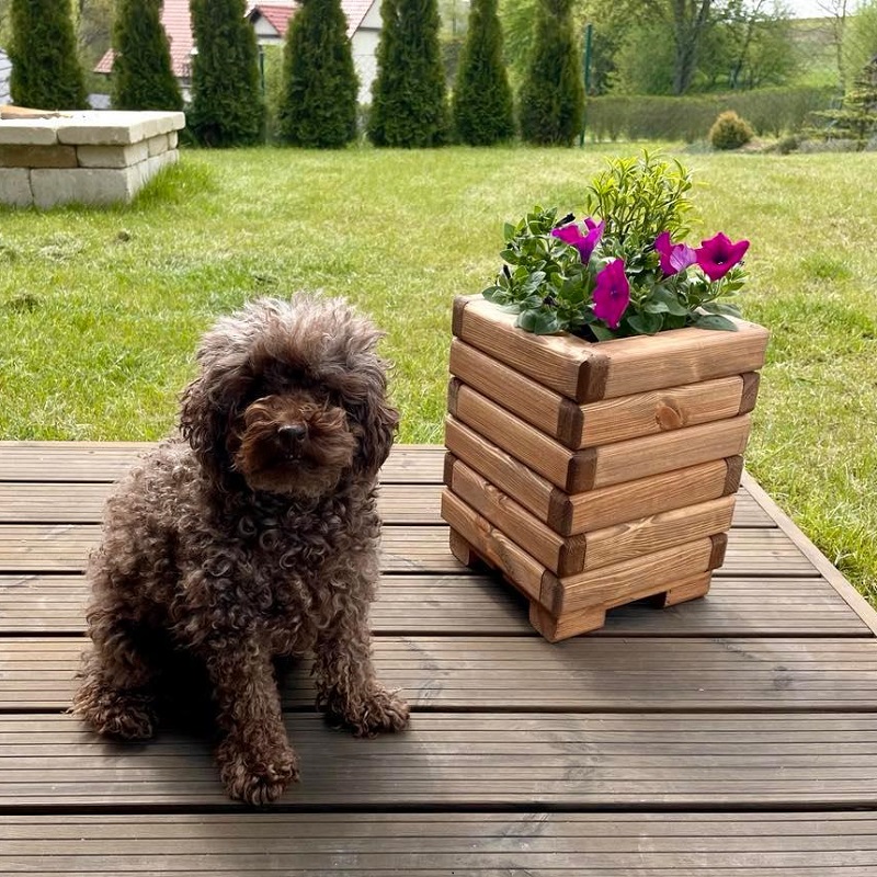 Drevený záhradný kvetináč AKSAMIT, teak, 250x250x350