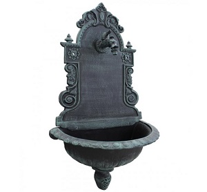 Záhradné Umyvadlo LIATINOVÉ s kohútikom DRAK, čierne so zelenou patinou