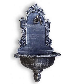 Záhradné Umývadlo LIATINOVÉ s kohútikom DRAK, čierne so striebornou patinou