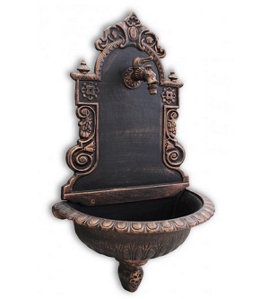 Záhradné Umývadlo LIATINOVÉ s kohútikom DRAK, čierne s medenou patinou