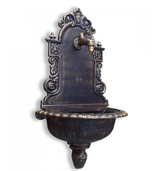 Záhradné Umývadlo LIATINOVÉ s kohútikom DRAK, čierne so zlatou patinou