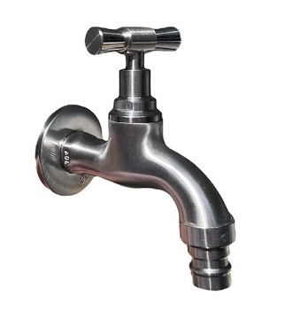 Vodovodný KOHÚTIK NEREZ SUS304-026, s adaptérom na hadicu 1/2", kovovo šedý