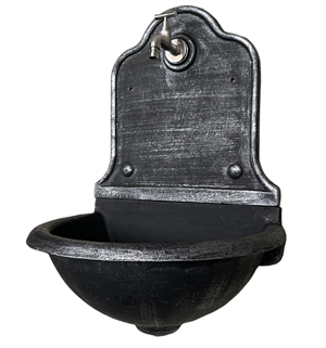 Záhradné LIATINOVÉ UMYVADLO, čierne so striebornou patinou