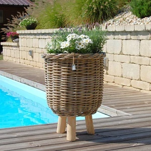 RATANOVÝ KÔŠ s nožičkami, grey, Ø41x54 cm