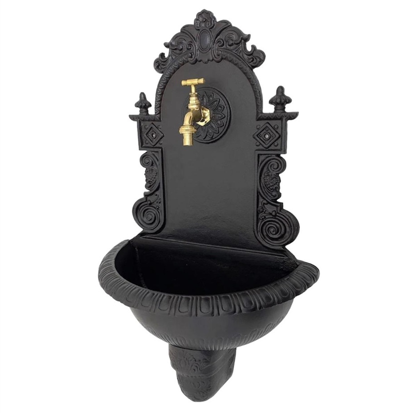 AZTE Záhradné umývadlo z ľahkej ZLIATINY HLINÍKA, s kohútikom, odtokom a sifónom, ČIERNE