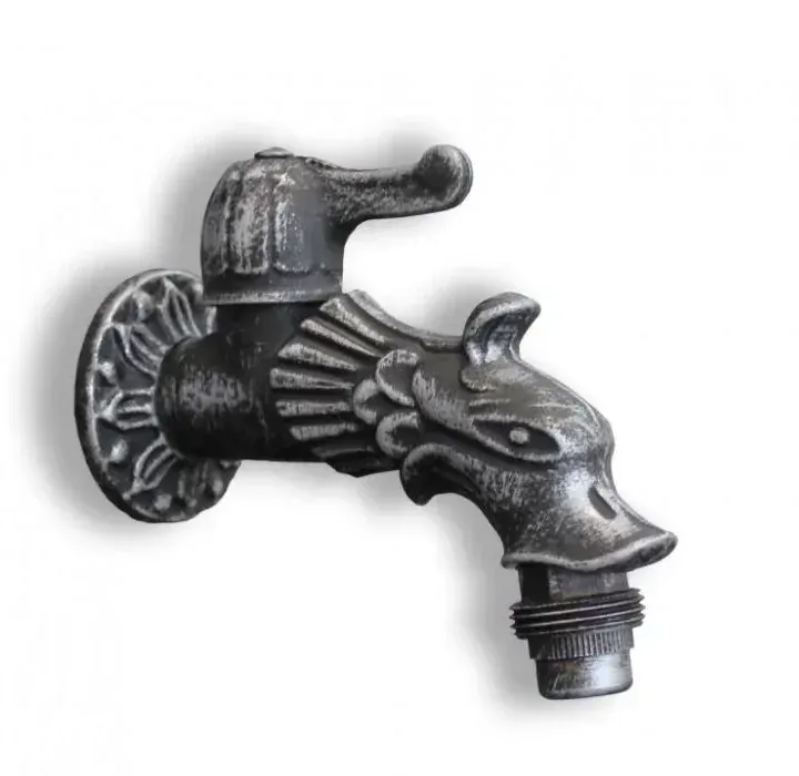 Záhradné Umývadlo LIATINOVÉ s kohútikom DRAK, čierne so striebornou patinou