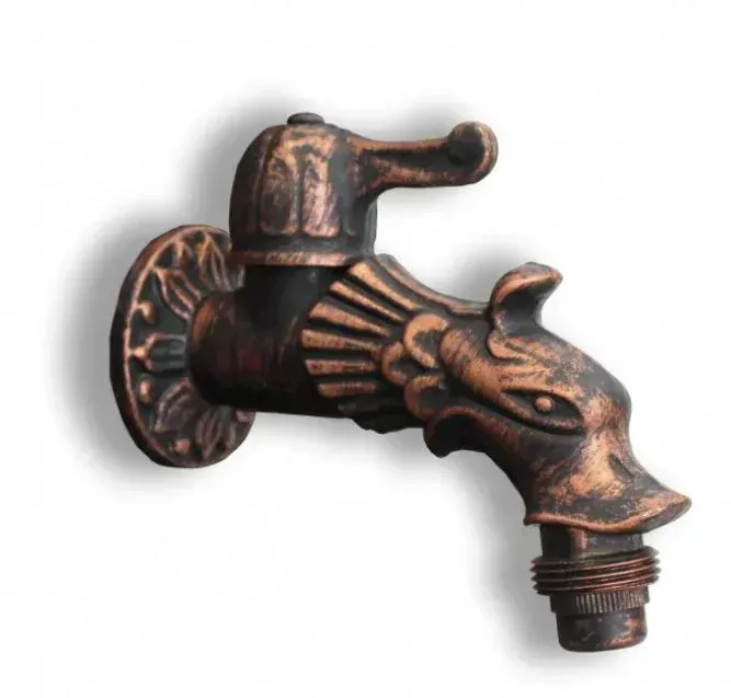 Záhradné Umývadlo LIATINOVÉ s kohútikom DRAK, čierne s medenou patinou