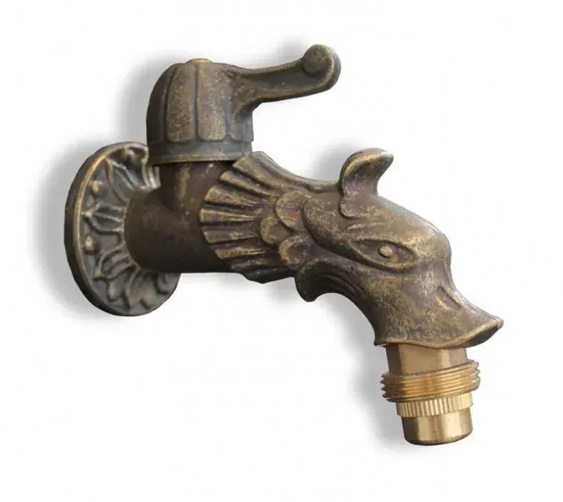 Záhradné Umývadlo LIATINOVÉ s kohútikom DRAK, čierne so zlatou patinou