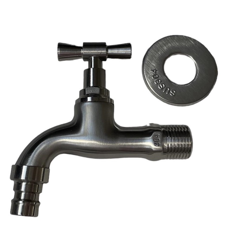 Vodovodný KOHÚTIK NEREZ SUS304-026, s adaptérom na hadicu 1/2", kovovo šedý