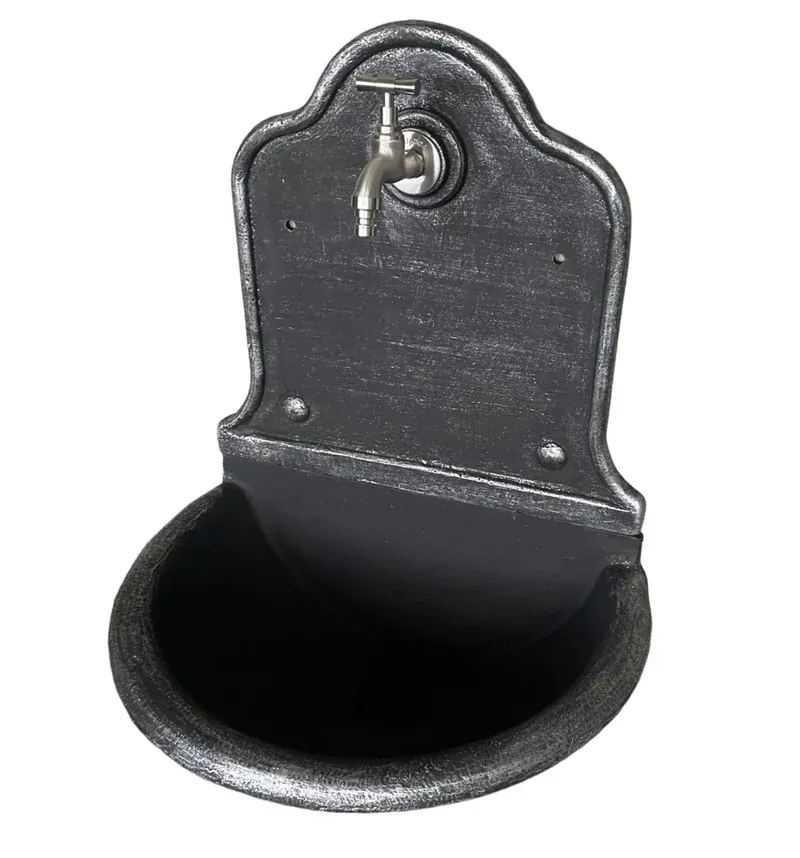 Záhradné LIATINOVÉ UMYVADLO, čierne so striebornou patinou