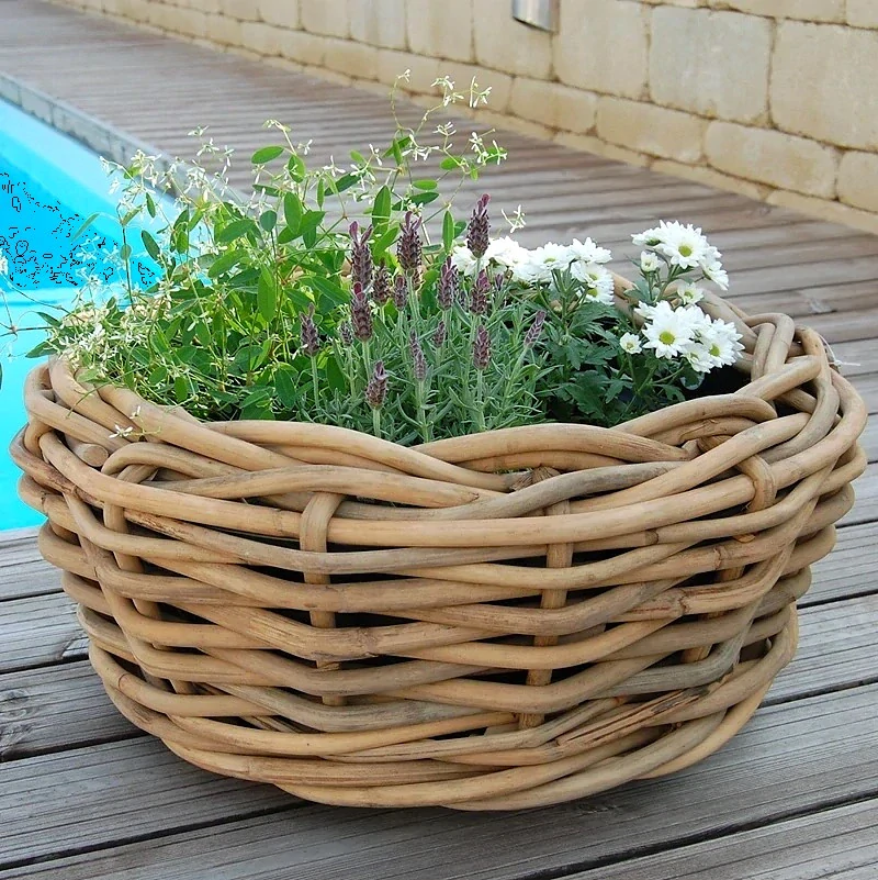 RATANOVÝ Kvetináč DRYPOT BOWL L, HRUBÝ RATAN, Ø56x26 cm