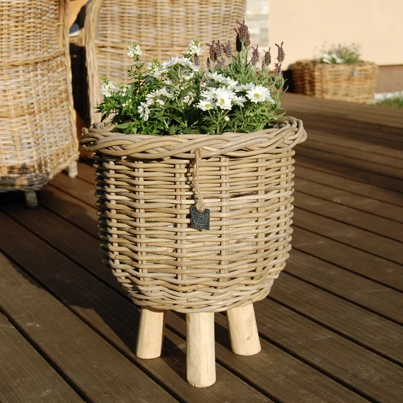 RATANOVÝ KÔŠ s nožičkami, grey, Ø34x40 cm