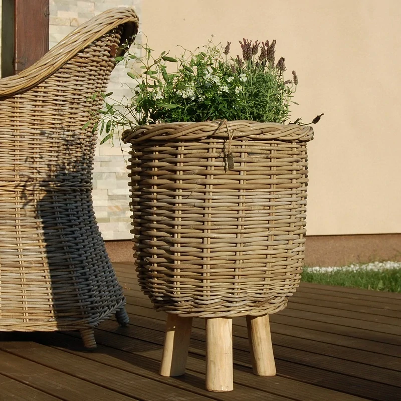 RATANOVÝ KÔŠ s nožičkami, grey, Ø41x54 cm