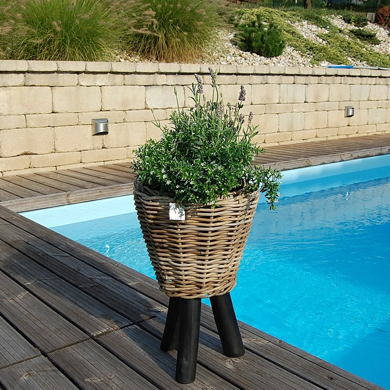 RATANOVÝ Kvetináč DRYPOT s nožičkami, šedý, Ø28x41 cm