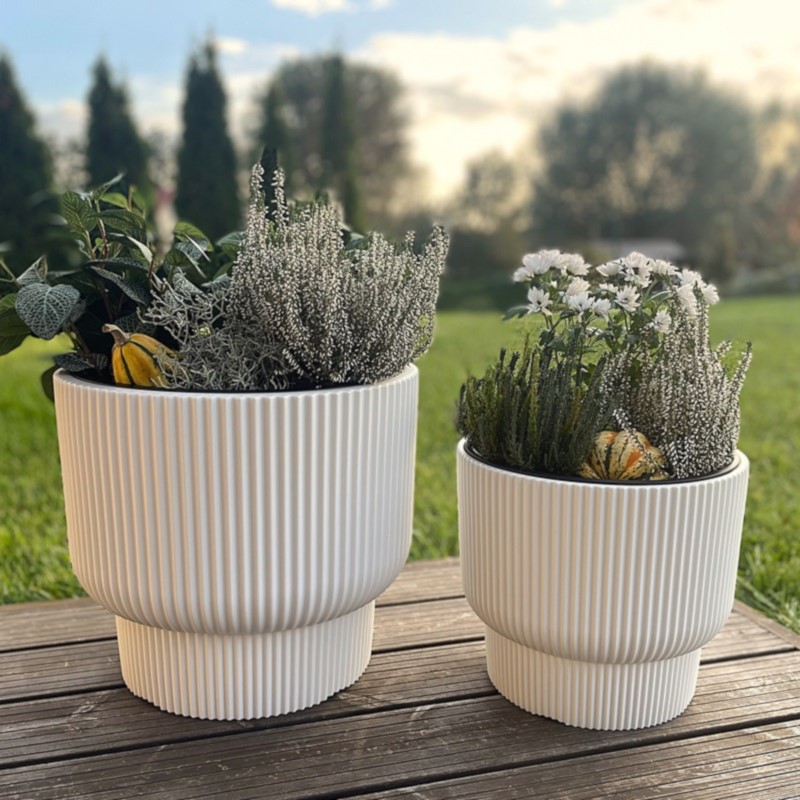 Kvetináče BIELE na PODSTAVCI - SADA 2 kusy