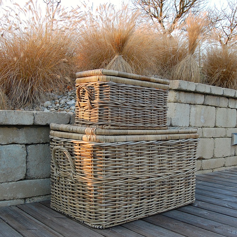 Ratanové ÚLOŽNÉ KOŠE s VÍKEM XLS - SET 2 KUSY