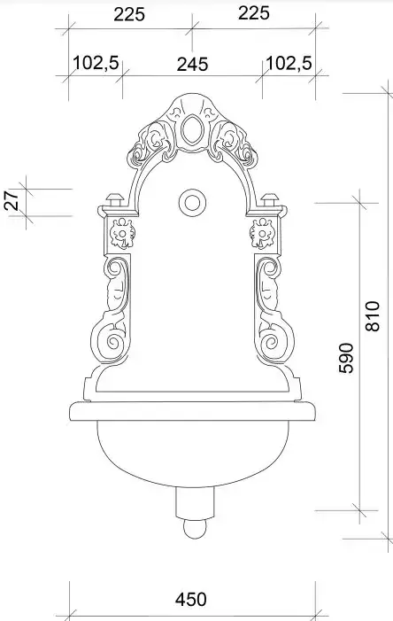 Záhradné Umývadlo LIATINOVÉ s kohútikom DRAK, čierne so striebornou patinou