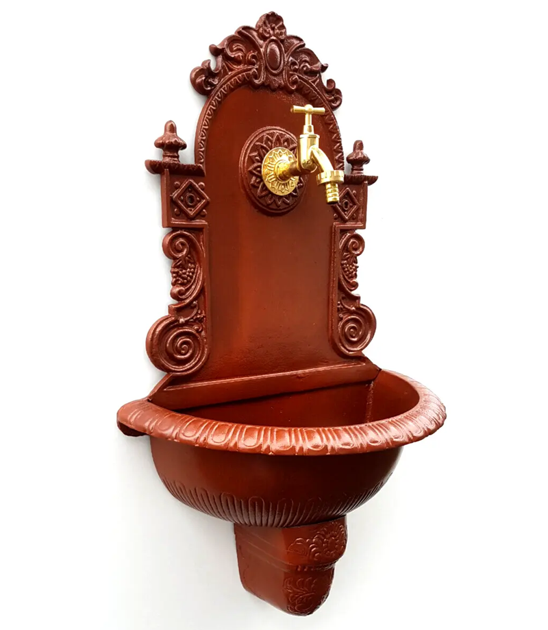 AZTE Záhradné umývadlo z ľahkej ZLIATINY HLINÍKA, s kohútikom, odtokom a sifónom, HNEDÉ