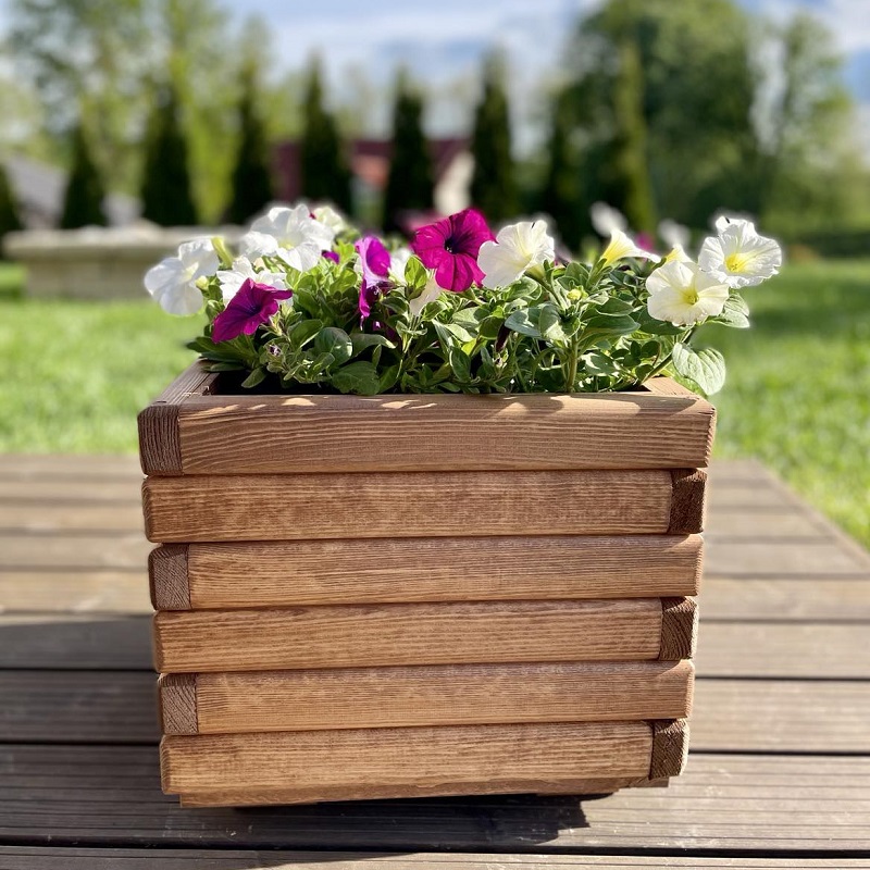 Drevený zahradný kvetináč  AKSAMIT, teak, 340x400x400