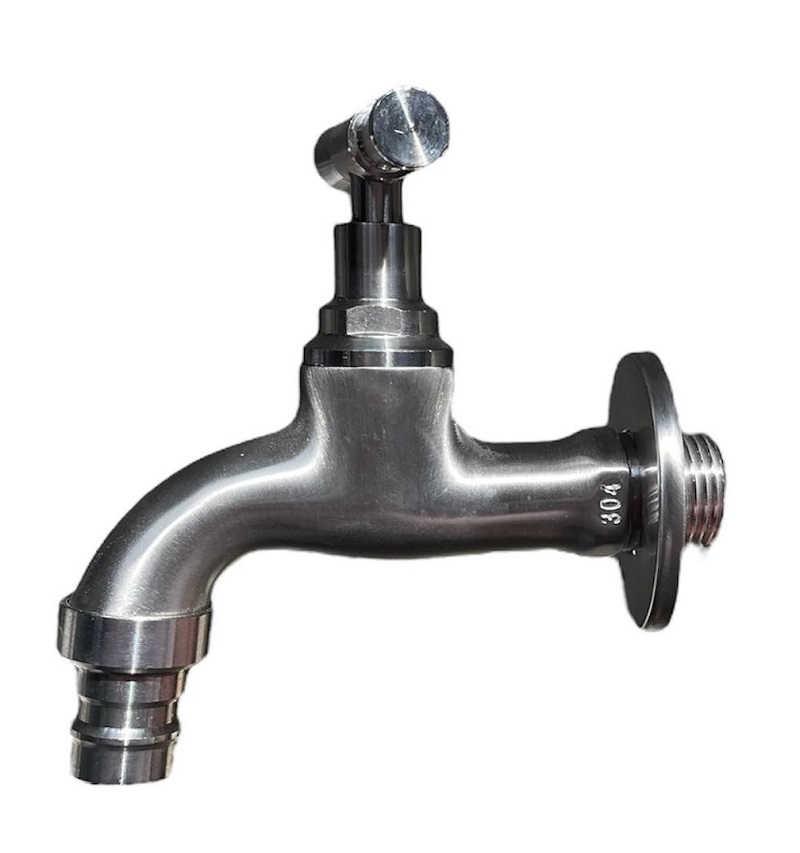 Vodovodný KOHÚTIK NEREZ SUS304-026, s adaptérom na hadicu 1/2", kovovo šedý