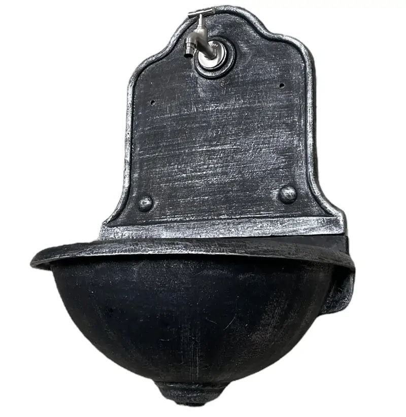 Záhradné LIATINOVÉ UMYVADLO, čierne so striebornou patinou