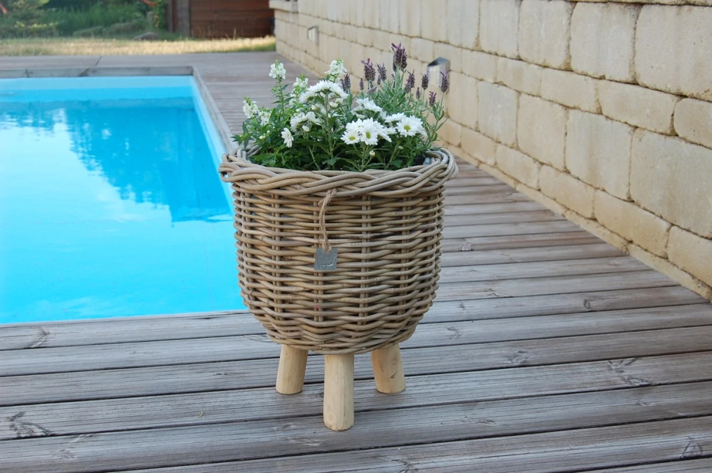 RATANOVÝ KÔŠ s nožičkami, grey, Ø34x40 cm