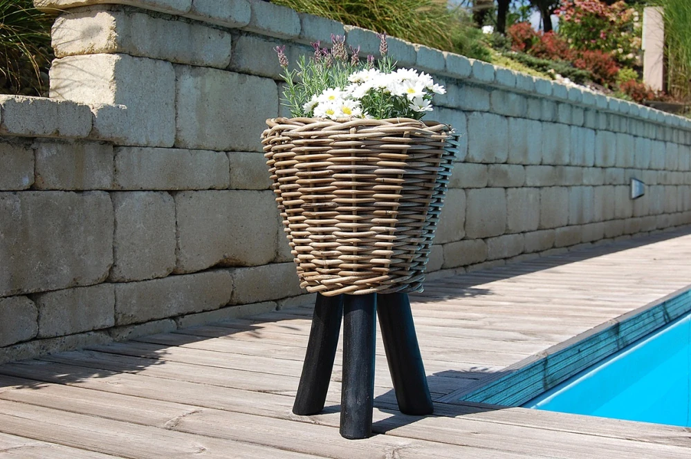 RATANOVÝ Kvetináč DRYPOT s nožičkami, šedý, Ø28x41 cm