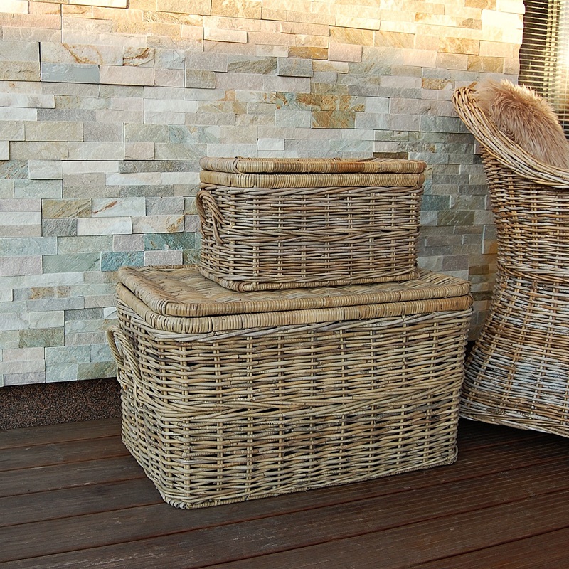 Ratanové ÚLOŽNÉ KOŠE s VÍKEM XLS - SET 2 KUSY