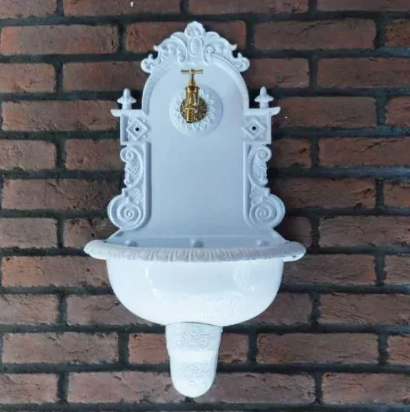 AZTE Záhradné umývadlo z ľahkej zliatiny hliníka - s kohútikom, výpusťou a sifónom, BIELE