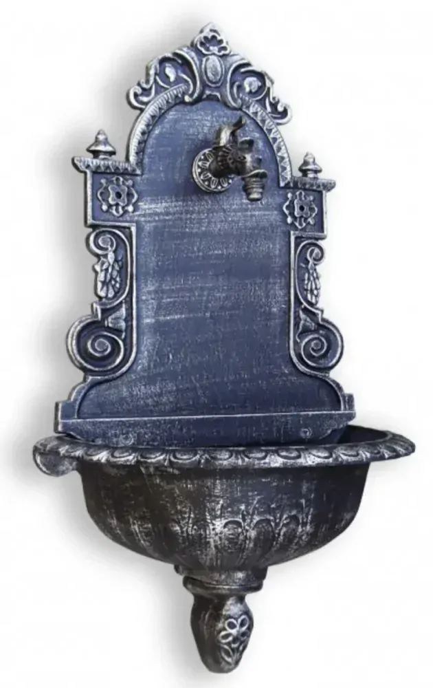 Záhradné Umývadlo LIATINOVÉ s kohútikom DRAK, čierne so striebornou patinou