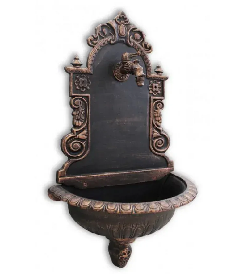 Záhradné Umývadlo LIATINOVÉ s kohútikom DRAK, čierne s medenou patinou