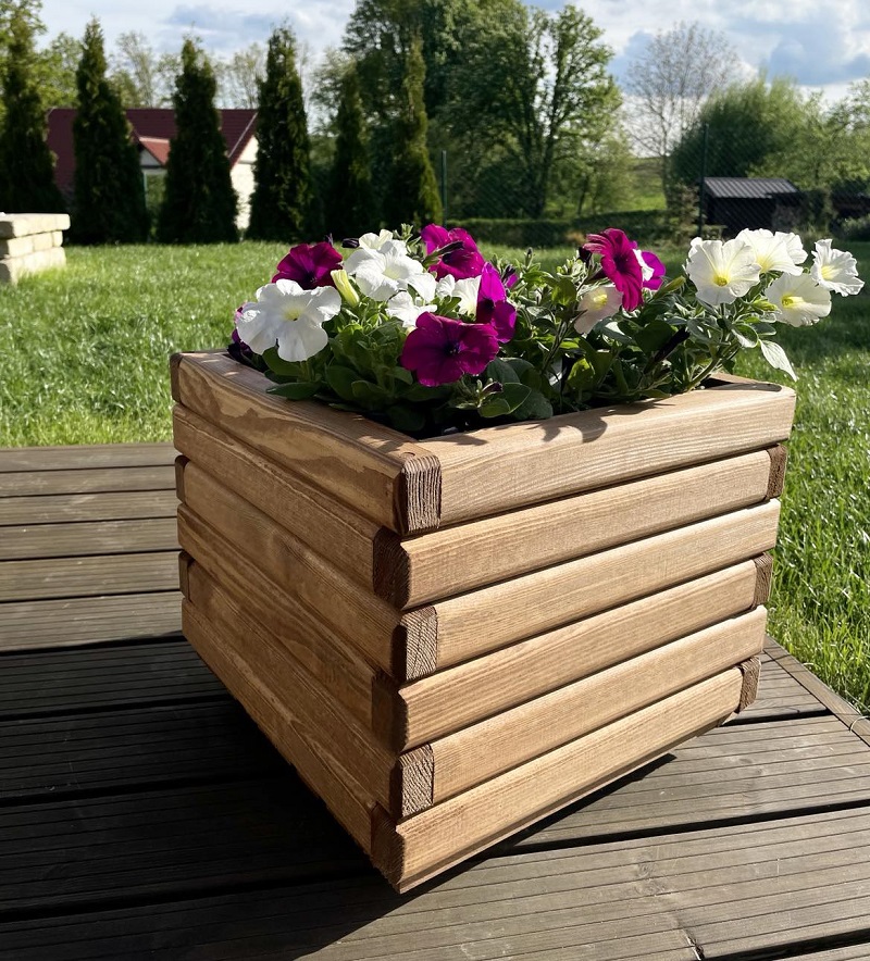 Drevený zahradný kvetináč  AKSAMIT, teak, 340x400x400