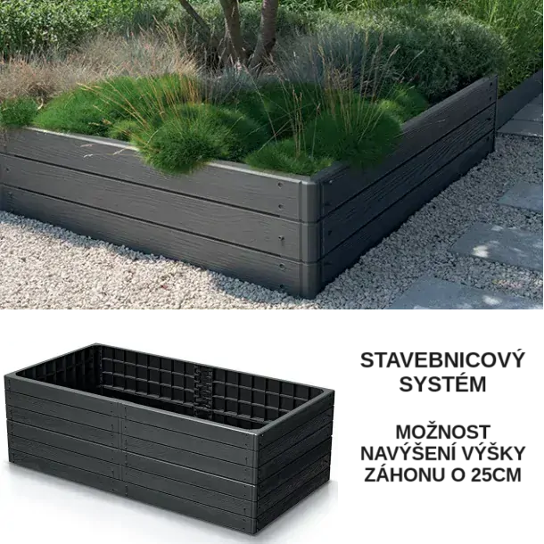 Prosperplast Vyvýšený ZÁHON BASE WOODY, antracit, 149,2 cm