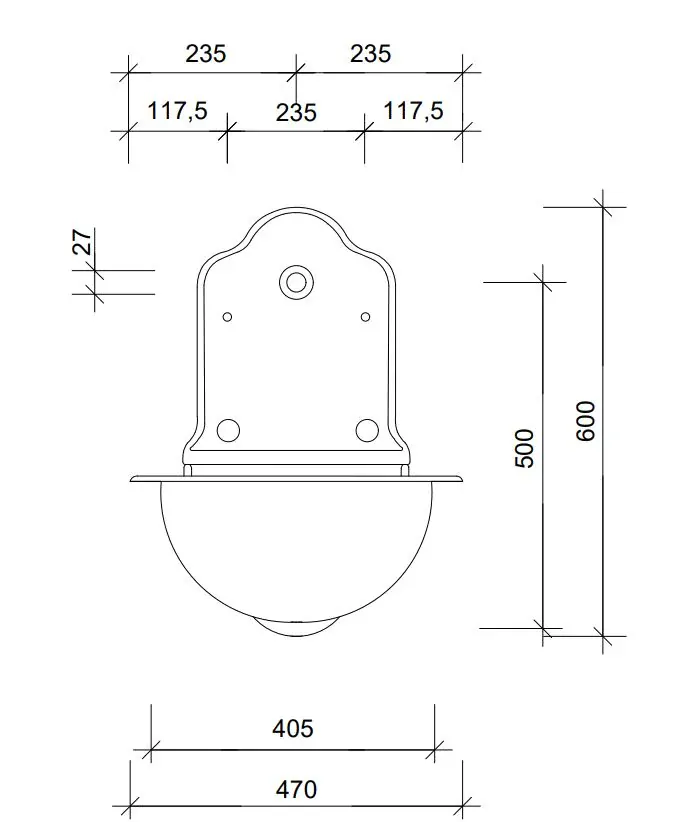 Záhradné LIATINOVÉ UMYVADLO, čierne so striebornou patinou