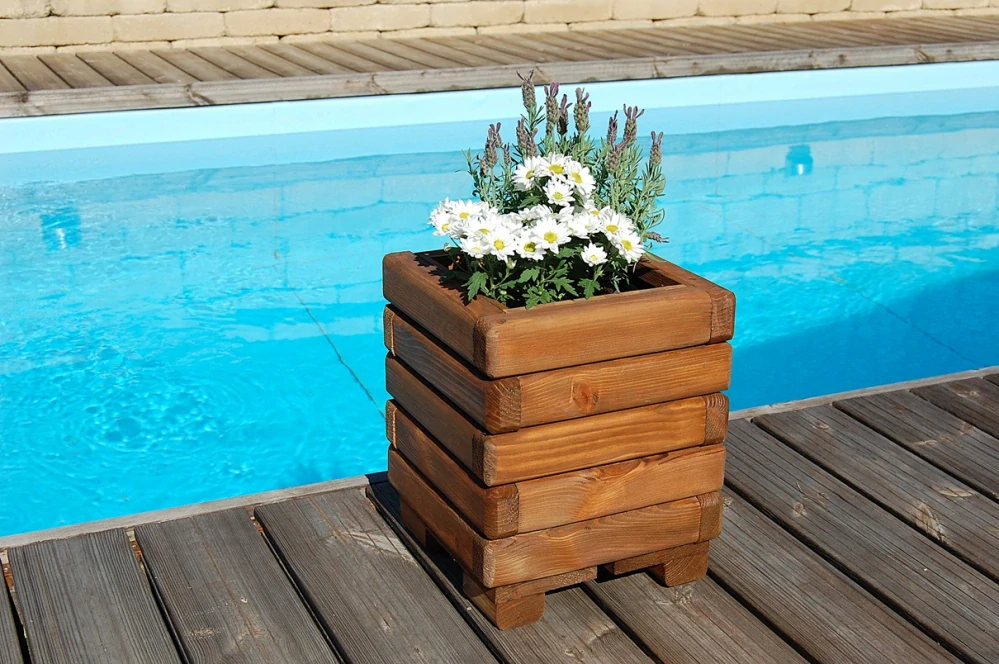 Drevený zahradný kvetináč AKSAMIT, teak, 250x250x300