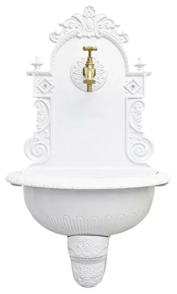 AZTE Záhradné umývadlo z ľahkej zliatiny hliníka - s kohútikom, výpusťou a sifónom, BIELE