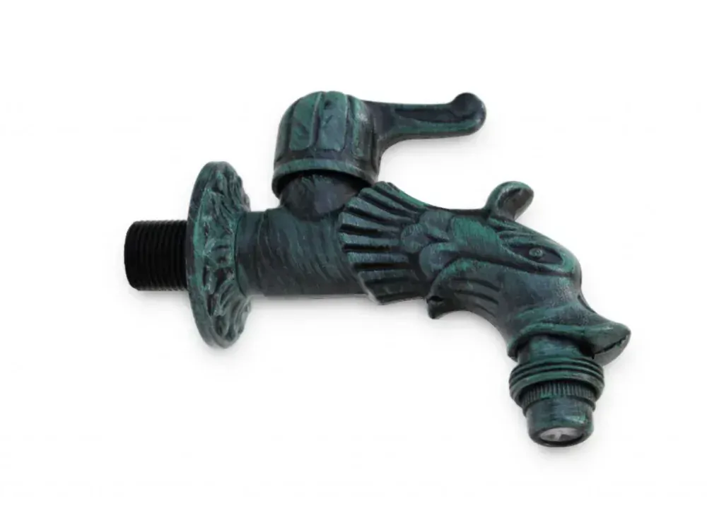 Záhradné Umyvadlo LIATINOVÉ s kohútikom DRAK, čierne so zelenou patinou