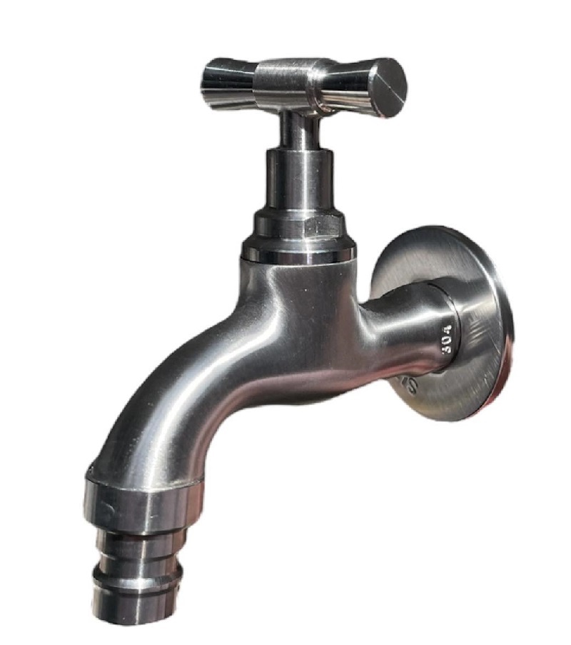 Vodovodný KOHÚTIK NEREZ SUS304-026, s adaptérom na hadicu 1/2", kovovo šedý