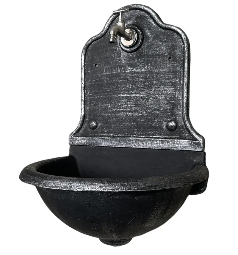 Záhradné LIATINOVÉ UMYVADLO, čierne so striebornou patinou