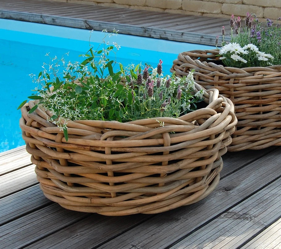 RATANOVÝ Kvetináč DRYPOT BOWL L, HRUBÝ RATAN, Ø56x26 cm