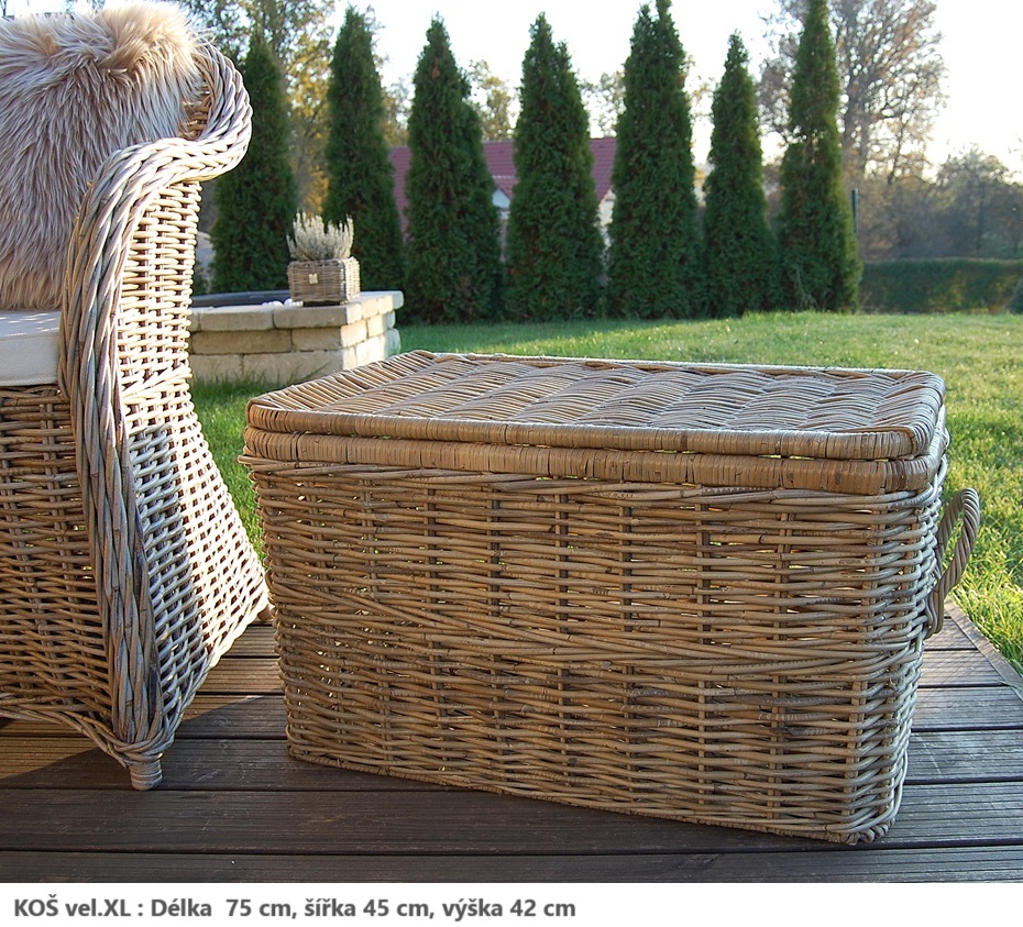 Ratanové ÚLOŽNÉ KOŠE s VÍKEM XLS - SET 2 KUSY