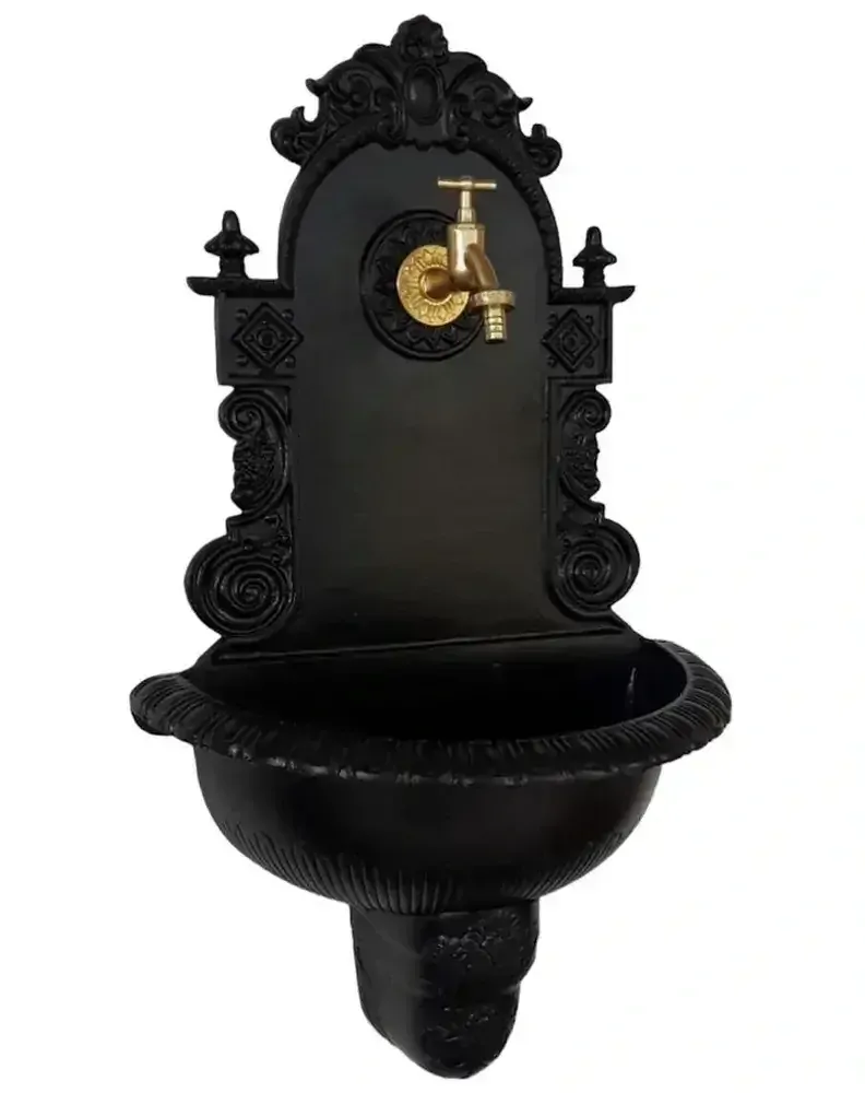 AZTE Záhradné umývadlo z ľahkej ZLIATINY HLINÍKA, s kohútikom, odtokom a sifónom, ČIERNE