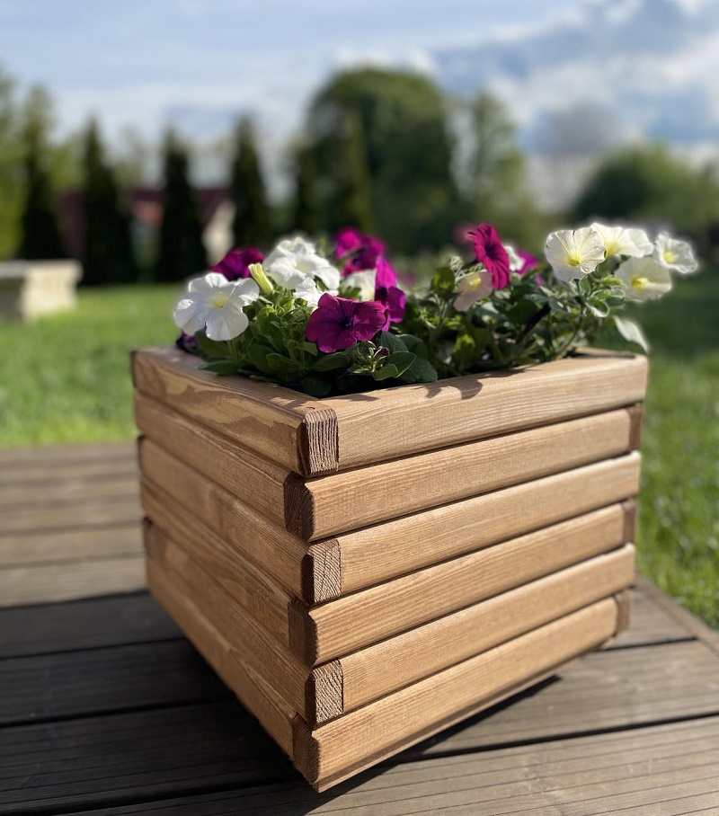 Drevený zahradný kvetináč  AKSAMIT, teak, 340x400x400