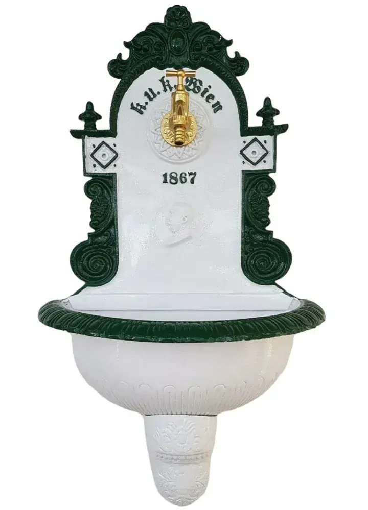 AZTE Záhradné Umyvadlo z ľahkej ZLIATINY HLINÍKA, s kohútikom, výpusťou a sifónom, BIELO-ZELENÁ