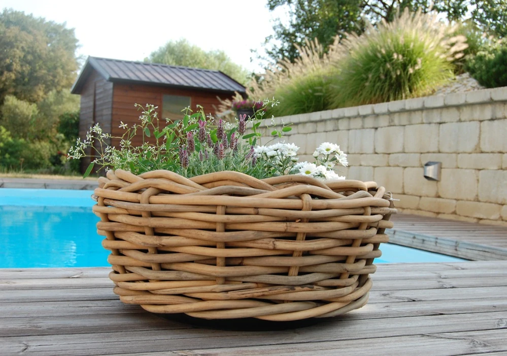 RATANOVÝ Kvetináč DRYPOT BOWL L, HRUBÝ RATAN, Ø56x26 cm