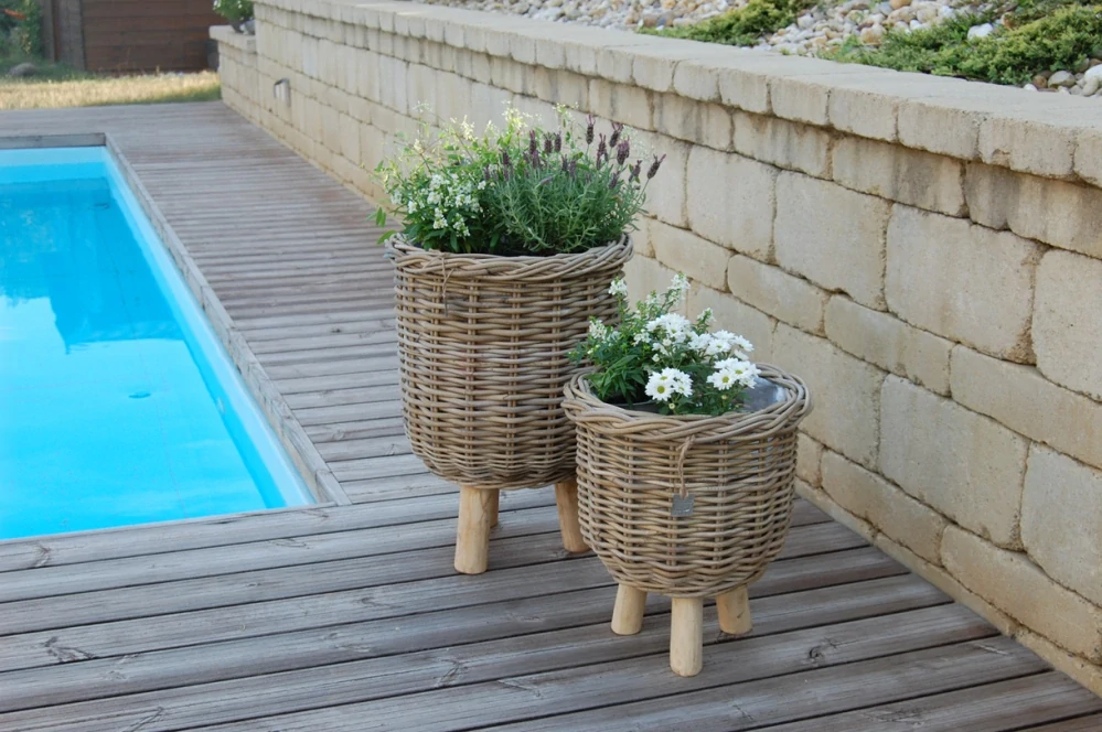 RATANOVÝ KÔŠ s nožičkami, grey, Ø34x40 cm