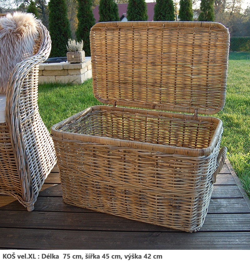 Ratanové ÚLOŽNÉ KOŠE s VÍKEM XLS - SET 2 KUSY