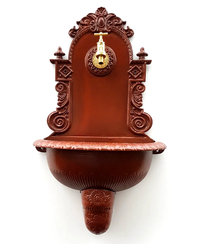 AZTE Záhradné umývadlo z ľahkej ZLIATINY HLINÍKA, s kohútikom, odtokom a sifónom, HNEDÉ