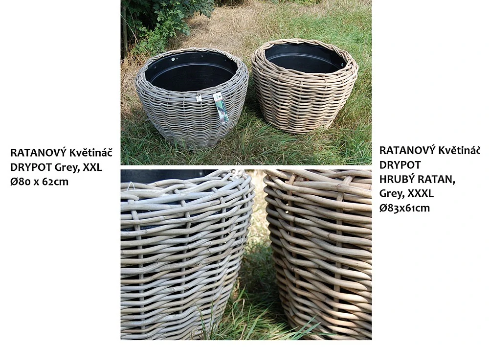 RATANOVÝ Kvetináč DRYPOT, HRUBY RATAN, grey, XL Ø67x51 cm